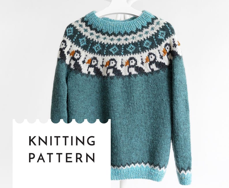 Puffin Birds Icelandic Lopapeysa Sweater Knitting Pattern