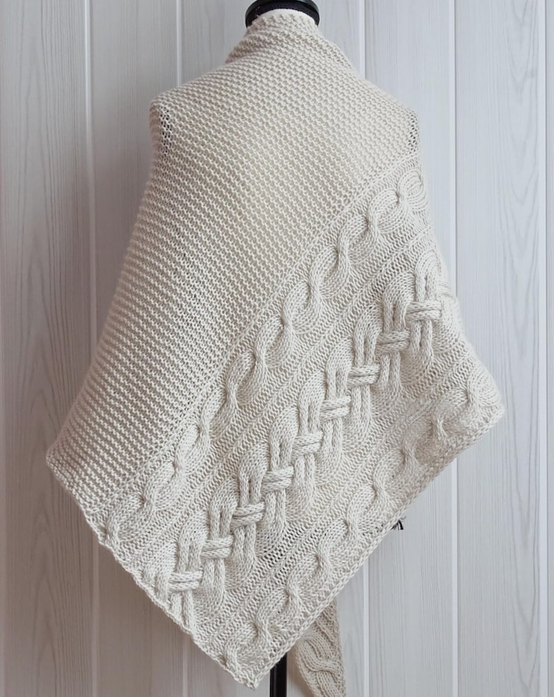 Becca asymmetrical cables shawl knitting pattern