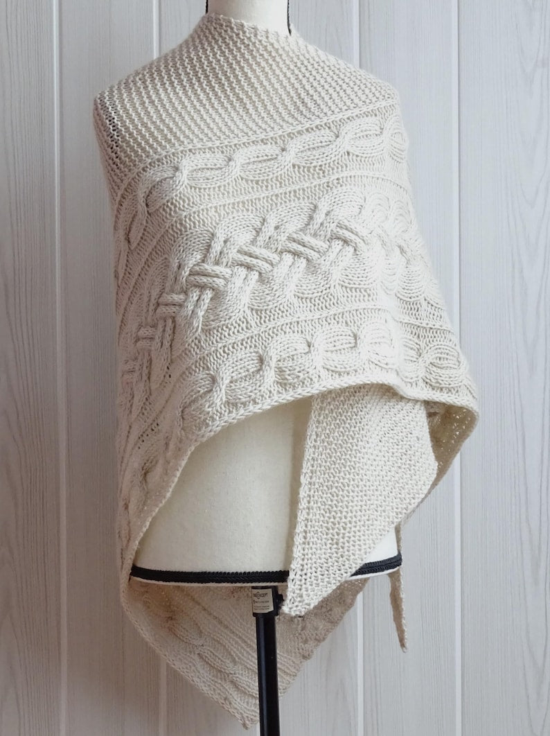 Becca asymmetrical cables shawl knitting pattern