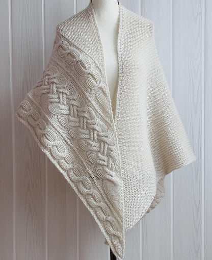 Becca asymmetrical cables shawl knitting pattern