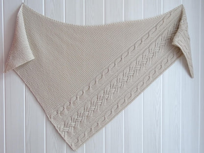Becca asymmetrical cables shawl knitting pattern