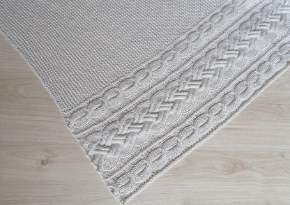 Becca asymmetrical cables shawl knitting pattern