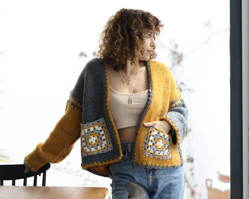Two-Tone Block Cardigan Knitting Pattern