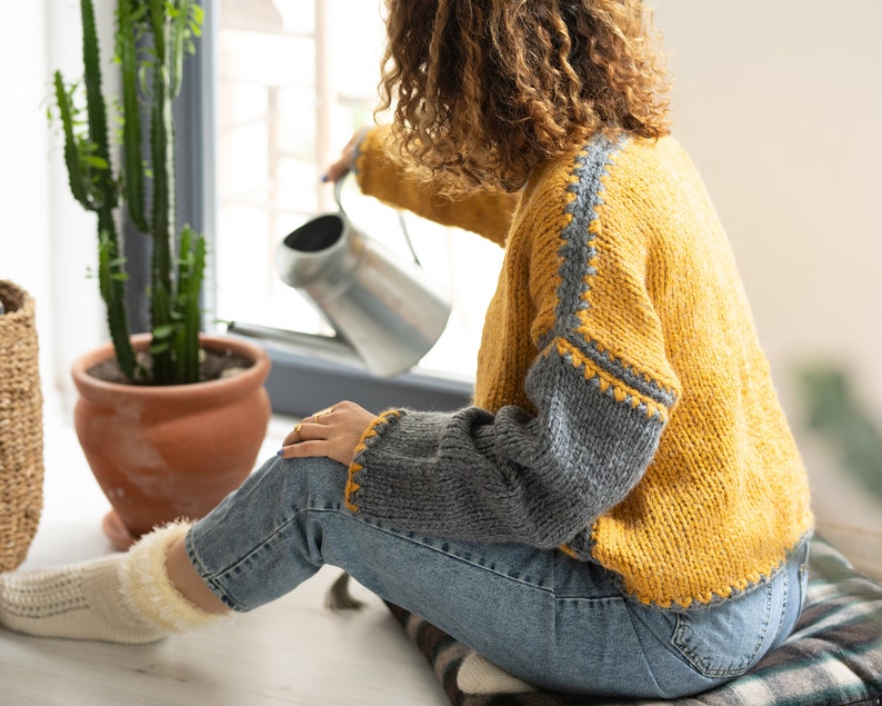 Two-Tone Block Cardigan Knitting Pattern