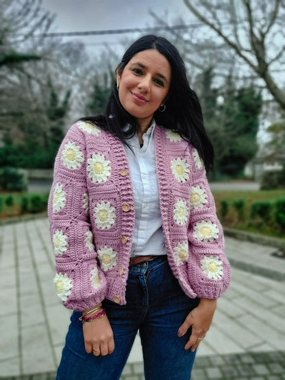 Daisy Granny Square Crochet Cardigan Pattern