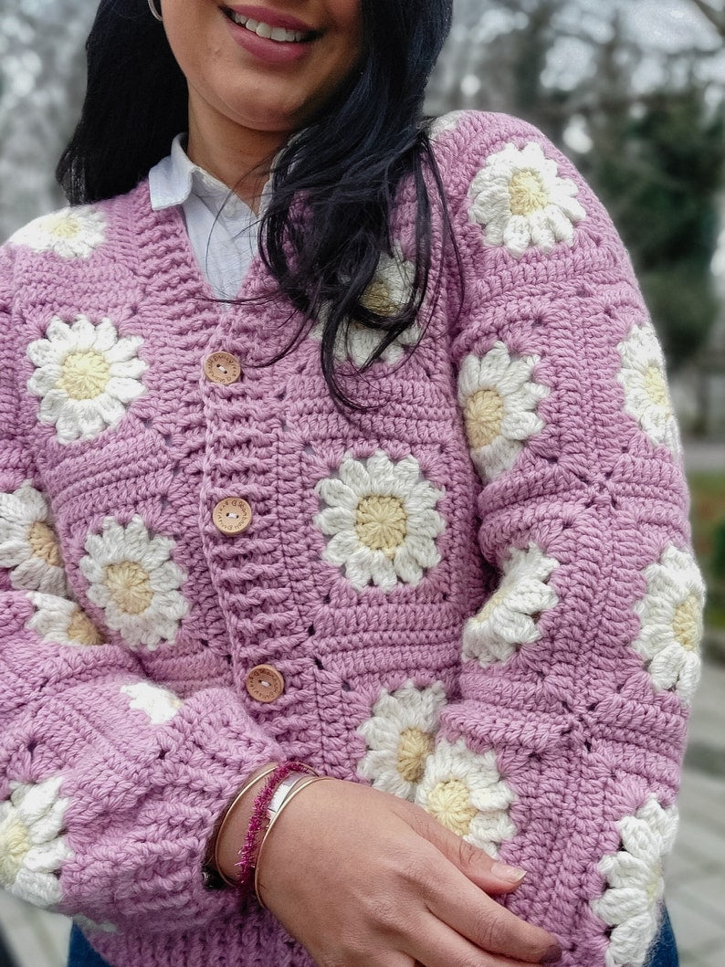 Daisy Granny Square Crochet Cardigan Pattern