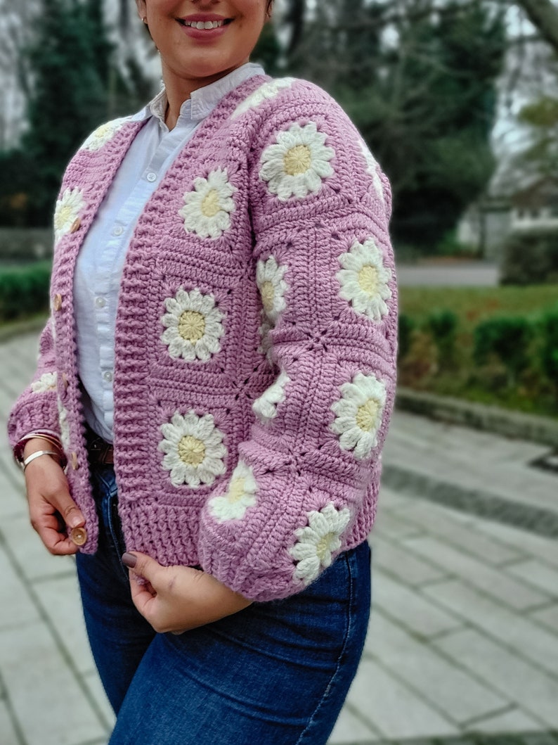 Daisy Granny Square Crochet Cardigan Pattern