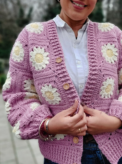Daisy Granny Square Crochet Cardigan Pattern