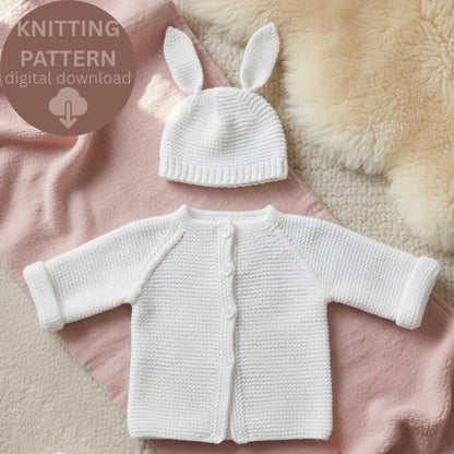 Easter Baby Bunny Knitting Pattern Cardigan & Hat