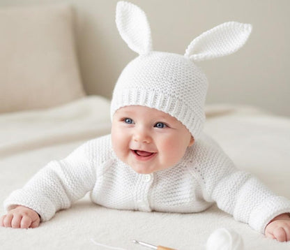Easter Baby Bunny Knitting Pattern Cardigan & Hat