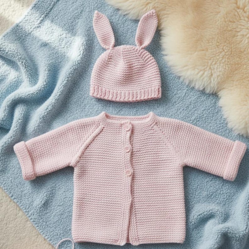 Easter Baby Bunny Knitting Pattern Cardigan & Hat