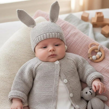 Easter Baby Bunny Knitting Pattern Cardigan & Hat