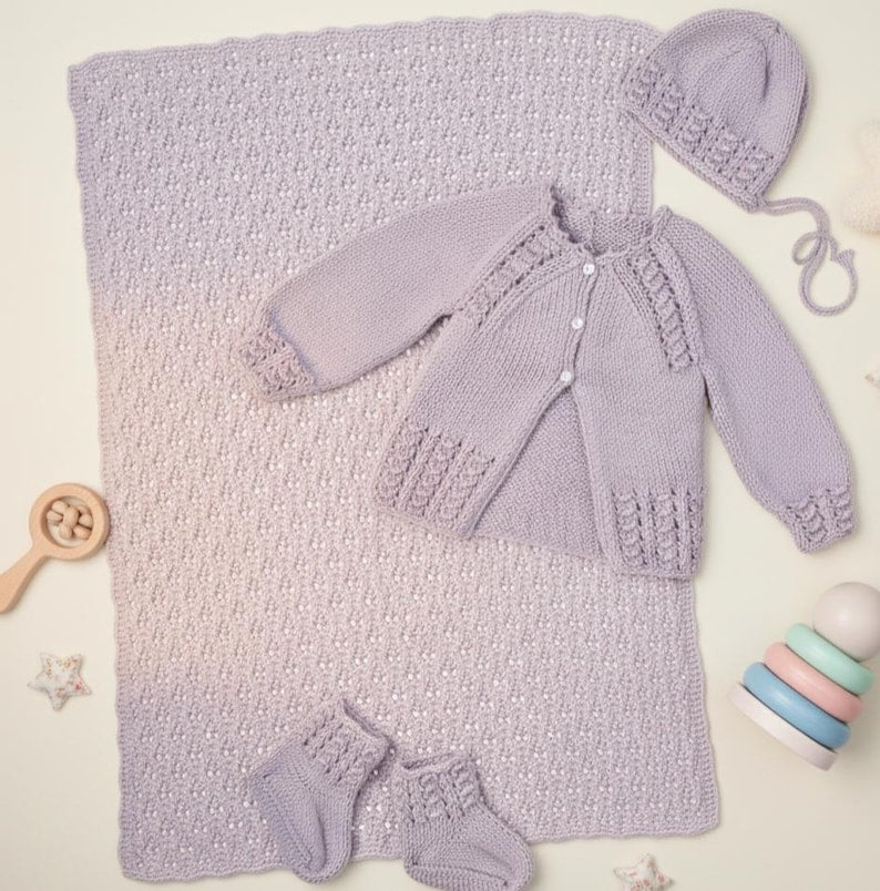 Baby Cardigan Hat Blanket & Booties Set Pattern