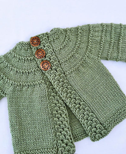 IN THE ROUND sleeves Baby Cardigan Knitting Pattern