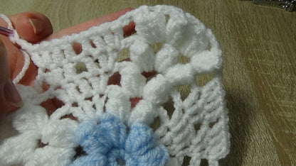 crochet flowers blanket blue and white afghan pattern