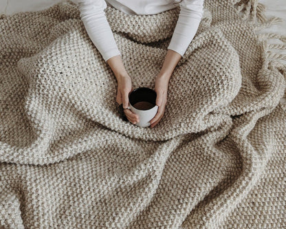 Chunky Blanket with Fringe Knitting Pattern