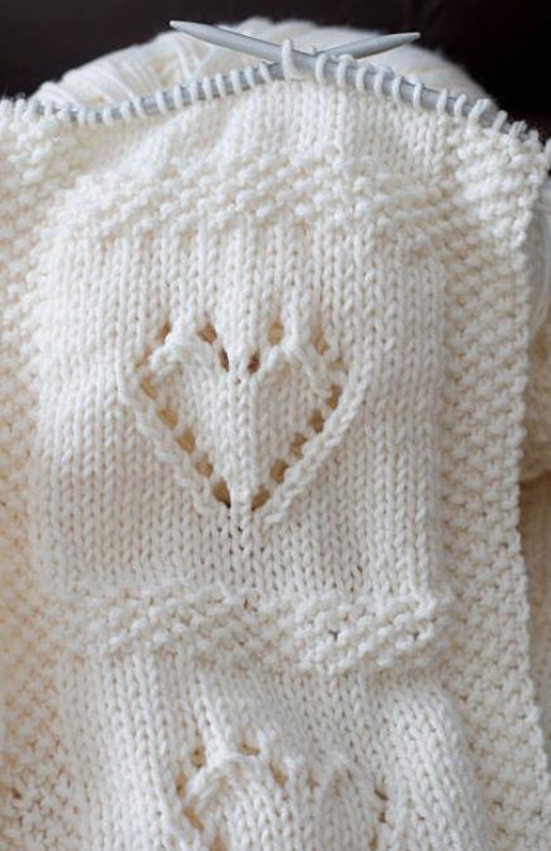 Baby Lace Heart Motif Afghan Knitting Pattern