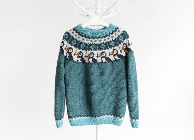 Puffin Birds Icelandic Lopapeysa Sweater Knitting Pattern