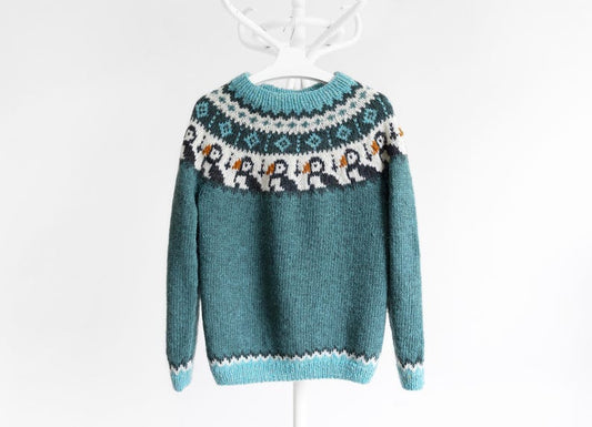 Puffin Birds Icelandic Lopapeysa Sweater Knitting Pattern