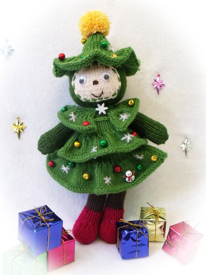 Holiday tree doll toy knitting pattern