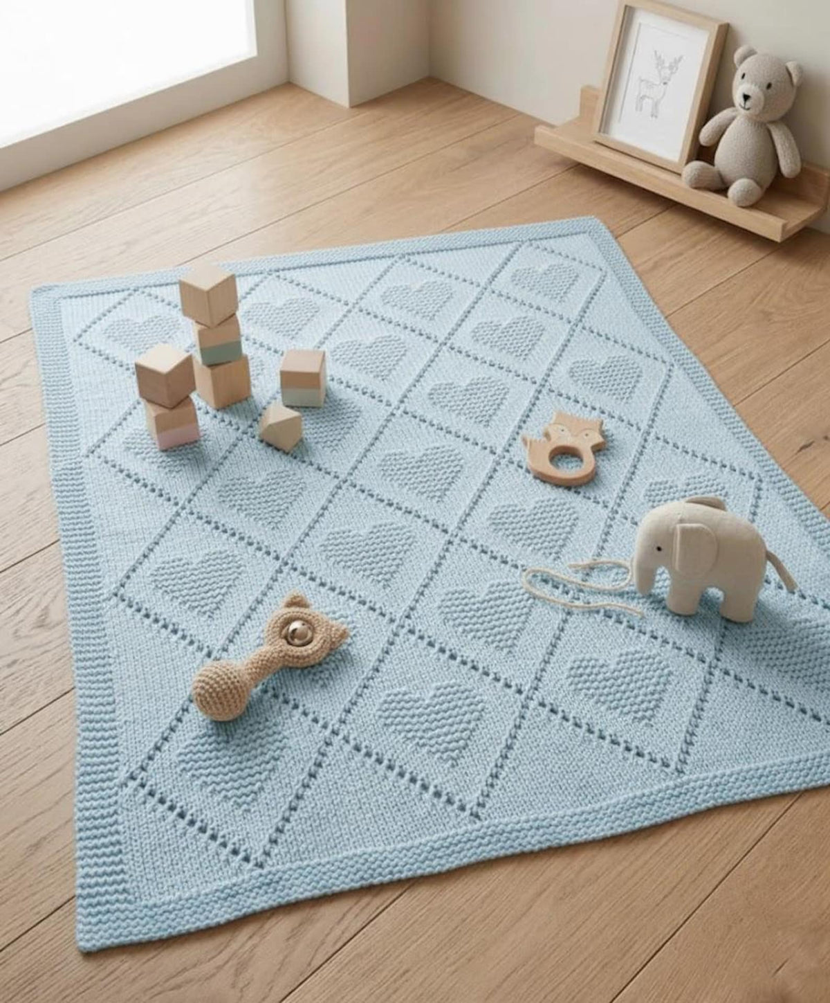 Knit baby blanket HEART Pattern