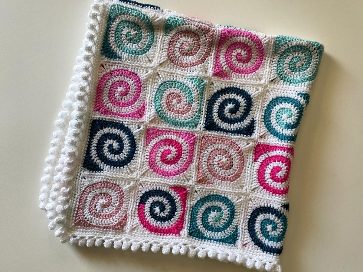 Crochet Pattern for Spiral Granny Square Baby Blanket