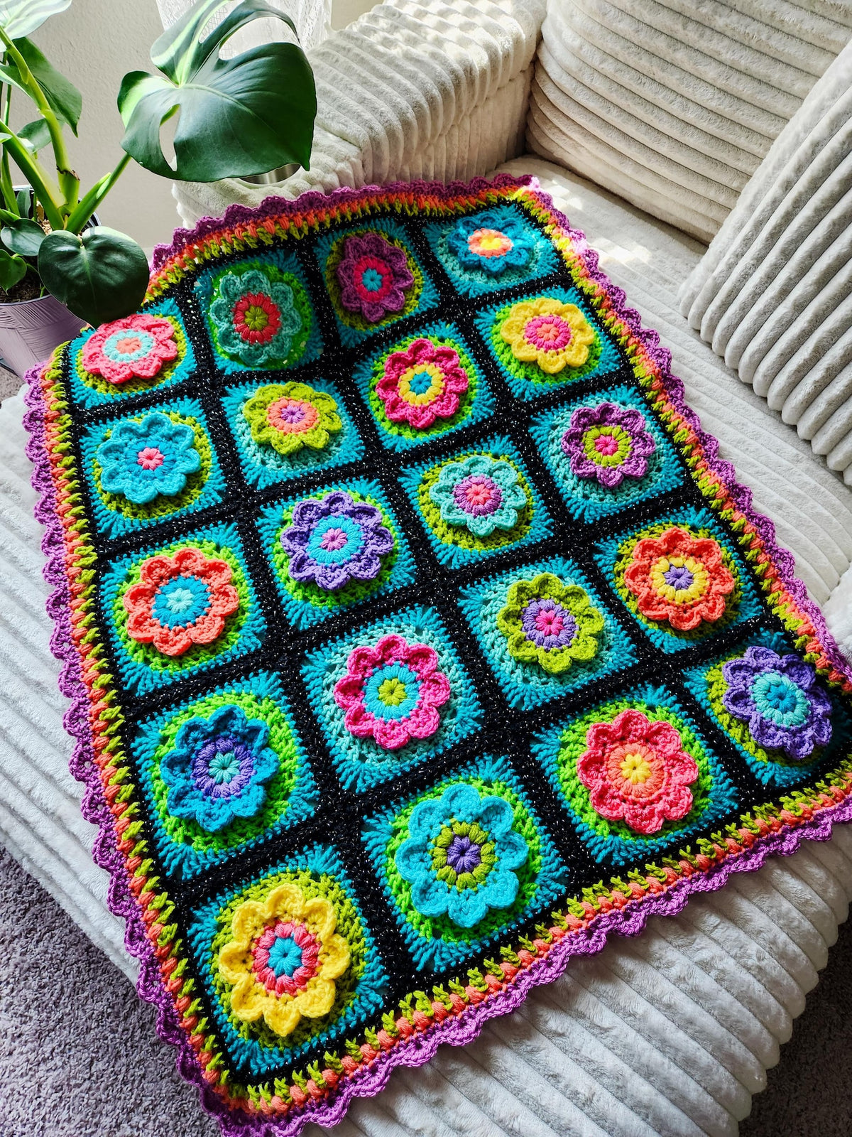Finley Flower Granny Square Crochet Blanket Pattern