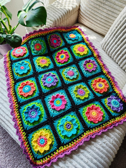 Finley Flower Granny Square Crochet Blanket Pattern