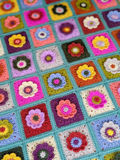 Finley Flower Granny Square Crochet Blanket Pattern