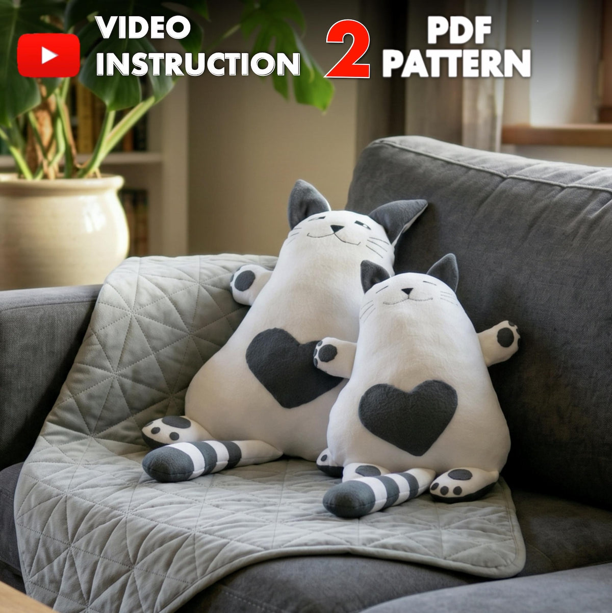 Cat Pillow Sewing Pattern PDF