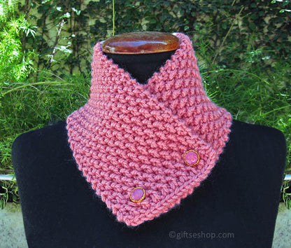 Knit Scarf Pattern- Cowl Knitting Pattern, Button Scarf, Knitted Cowl Pattern, Short Scarf, PDF N7 Knitting Pattern