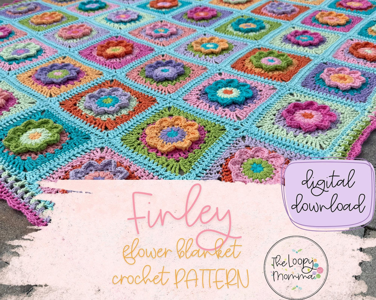 Finley Flower Granny Square Crochet Blanket Pattern