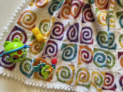 Crochet Pattern for Spiral Granny Square Baby Blanket