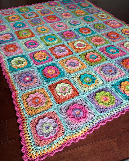 Finley Flower Granny Square Crochet Blanket Pattern
