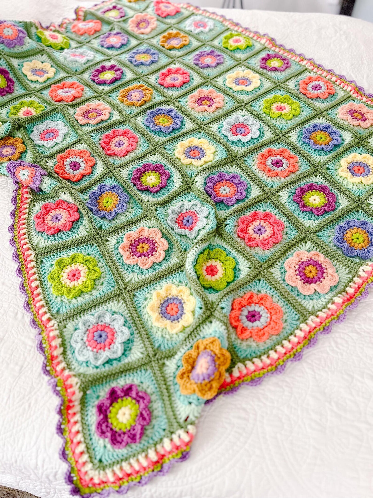 Finley Flower Granny Square Crochet Blanket Pattern