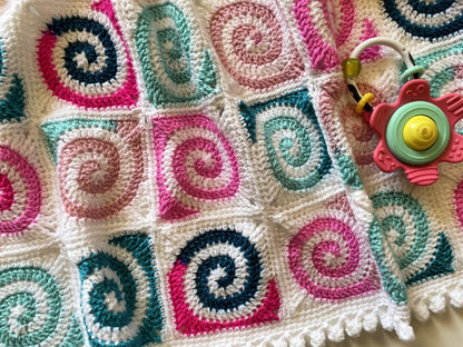 Crochet Pattern for Spiral Granny Square Baby Blanket